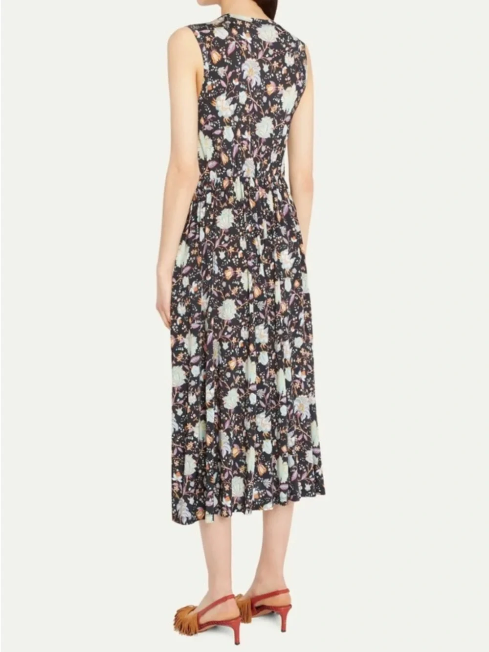 Ulla Johnson Black Floral Midi Dress with Multicolor Blossoms